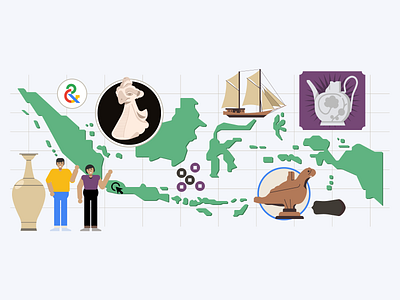 Google Art and Culture archive art culture design digital editorial flat google green icon illustration indonesia map minimal museum people ship vector website