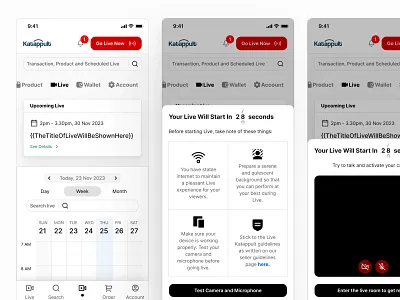 Live schedule page calendar page live shopping live shopping app