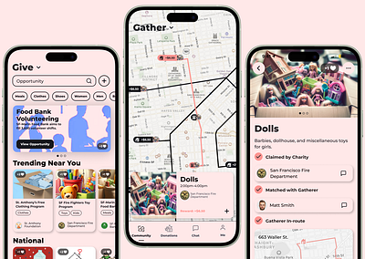 Give and Gather charity donation driver gig logistics marketplace nonprofit product design ui