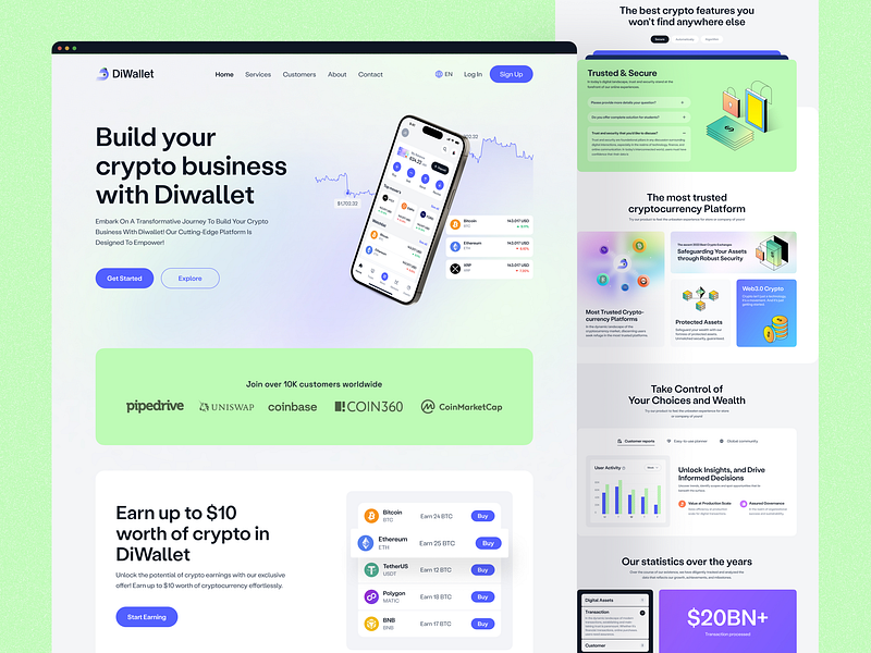 Crypto Landing Page bitcoin clean crypto crypto landing page crypto website cryptocurrency cryptocurrency landing page design finance landing page finance website financial interface landing page online platforms product web web design web site website website design