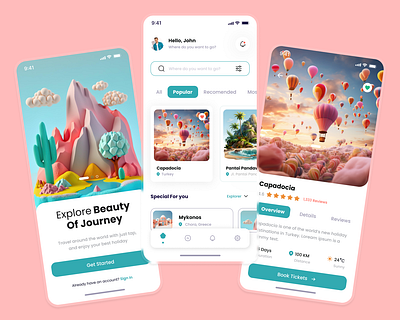 Travel App Design 3d app design destination explore journey graphic design mobileapp travel app ui uiux vector world tour