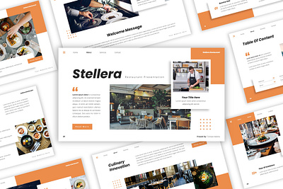 Stellera - Restaurant PowerPoint Template agency beverage business cafe creative cuisine design drink eatery food gourmet graphic design meal powerpoint presentation reservation restaurant typography