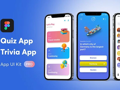 Quiz App, Trivia App UI Kit PRO app ui kit education app figma game app game ui mobile apps mobile ui kit quiz quiz ui school app startup trivia trivia app trivia app ui kit pro trivia ui ui kit