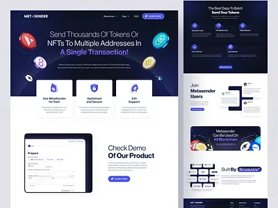 Metasender - Crypto NFT Website Design 3d website blockchain crypto landing page crypto uiux cryptocurrency ethereum figmawebsite freelance ux ui designer header homepage landing page design landingpage nft web nft website responsivedesign ui design web3 website webdesign webflow webpage