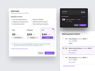 Pricing & Payment Screens - AI Style kit ai kit ai style kit clean creative dark theme dashboard design free plan payment method pricing pricing comparison pricing page ui ui ai kit ui kit uiux upgrade plan ux web web app