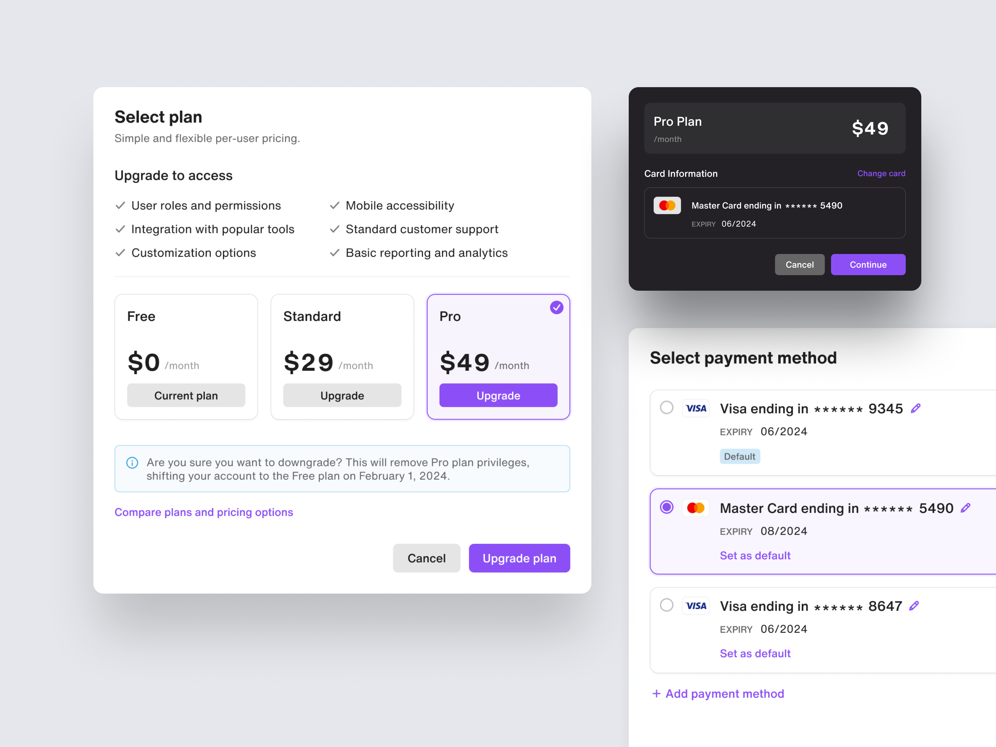 Example of Pricing & Payment Screens - AI Style kit