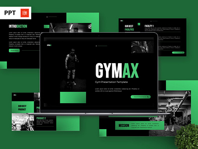 Gymax - GYM Powerpoint Templates bodybuilder green infographic portfolio powerpoint presentation