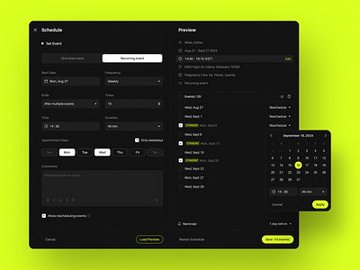 Event scheduling application forms calendar date design event events form layout preview product design recurring event reschedule schedule schedules scheduling time ui ux web website