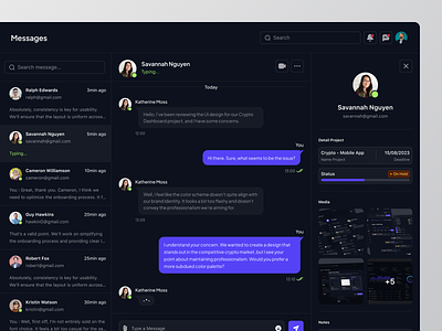 Detail Profile | Project Management cansaas chat chat profile dark dark theme dashboard detail detail page detail profile message product design profile saas
