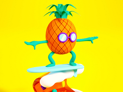 Surfing pineapple 3d 3d illustration blender fresh fruit illustration nomad sculpt pineapple soup surfing