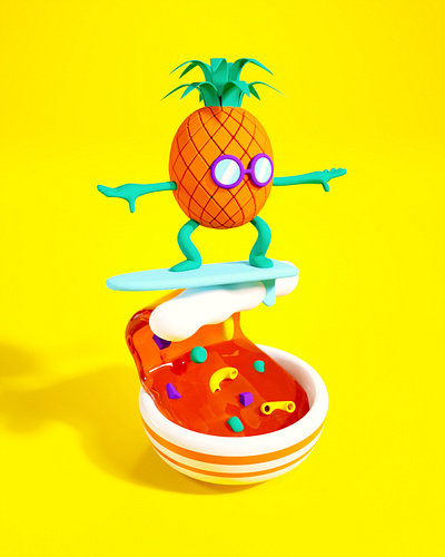 Surfing pineapple 3d 3d illustration blender fresh fruit illustration nomad sculpt pineapple soup surfing