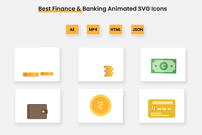 18 Finance & Banking Animated Lottie SVG Icons Pack animated svg animation app animation banking animation cash lottie animation design finance animated illustrations finance lottie animation illustration lottie animation money pack money wallet animation motion graphics rupee coint animation ui ux website illustration animation