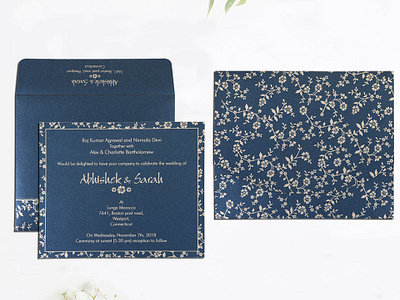 NAVY BLUE SHIMMERY SCREEN PRINTED WEDDING INVITATION indianweddingcards wedding invitations weddingcardsindia weddingcardsonline