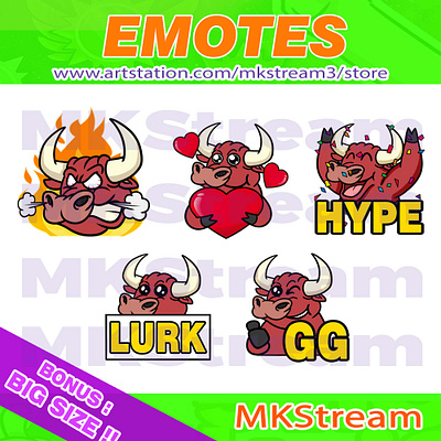 Twitch emotes bull lurk, hype, gg, love & rage pack animated emotes anime bull bull emote bull emotes cow cute design emote emotes gg hype illustration logo love lurk rage sub badge twitch emotes