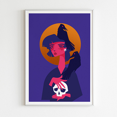 Lady with ravens graphic design illustration vector