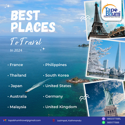 Best Places To Travel in 2024 bestplacestotravel design graphic design illustration postdesign socialmediapost travelpost