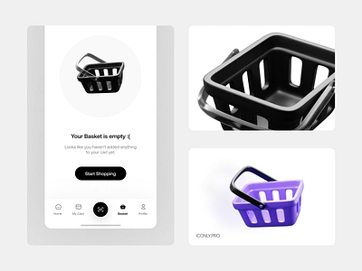 Basket Empty State - Iconly 3D 3d 3d icon bag basket e commerce ecommerce empty state empty states icon icondesign iconly pro iconography iconpack icons iconset illustration shopping ui