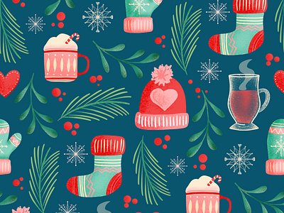 Cosy Christmas christmas cosy design drawing challenge female illustrator hand drawn hygge illustration procreate seamless pattern winter wrapping paper
