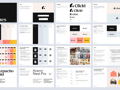 Clickl - Brand Guidelines brand guidelines brandbook branding clickl layout logo palette pitch presentation real estate slides startup typography unikorns website