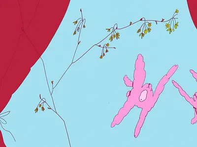 Jumping dogs blooming tree branding character dogs flat style graphic design illustration jumping poodle sky spring vector