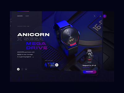 Anicorn Watches X Sega - desktop app concept 3d darkmode darkui modern neumorphic neumorphism typography ui ux