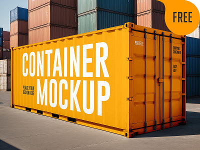 Free Shipping Container Mockup. AI Generated cargo container delivery export free freebie freight import industrial intermodal logistic logo mockup ship shipment shipping storage trade transportation warehouse