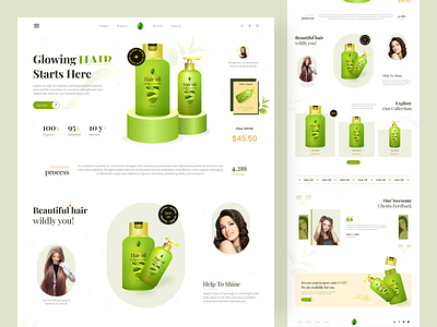 Hair Oil Product Selling Landing Page UI Design hair oil landing page minimal design product product selling website recent design uiux design user friendly user interface website design