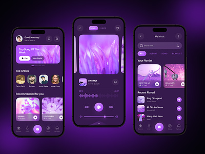 Music Streaming - Mobile App app audio audio player dark mode minimal design mobile app modern app music music app music player music streaming playlist podcast song song streaming track ui ux video player visual interface