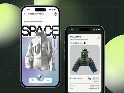 SPACE: Digital Wardrobe App 3d 3d fashion ar blockchain clothes clothing design digital reality fashion brand fashion goods fashion nft illustration mobile app nft trading ui vr wallet app web3 web3 wallet