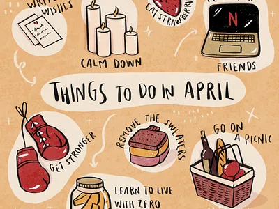 Things To Do In April april calendar calm cute doodle doodling drawing fancy illustration inspiration inspire procreate spring