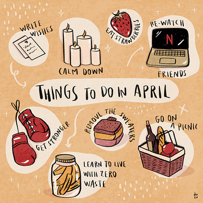 Things To Do In April april calendar calm cute doodle doodling drawing fancy illustration inspiration inspire procreate spring