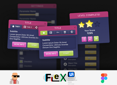 Mobile and web game interface. Cyberpunk Kid. UI Kit. FlexUI v2. cyber cyberpunk figma flexui game gui hud interface mobile mobile game pink ui ui kit uikit user interface ux web web game