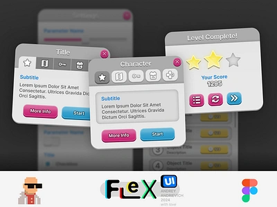 Mobile game interface. Game Boy retro. UI Kit. FlexUI v2.006 figma flexui game gui hud interface mobile mobile game ui ui kit uikit user interface web web game