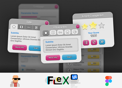 Mobile game interface. Game Boy retro. UI Kit. FlexUI v2.006 figma flexui game gui hud interface mobile mobile game ui ui kit uikit user interface web web game