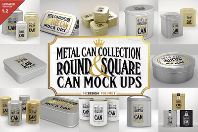 Vol1. Metal Can Mockup Collection baking tins can candy tin canisters cans chocolate cans chocolate tins coffee tins cookie tins embossed gold kitchen luxury metal metal container presentation silver tea cans tin vintage