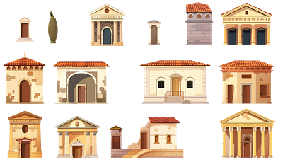 Ancient Roman Houses #1 ancient houses ancient roman design houses icons illustration roman houses romans