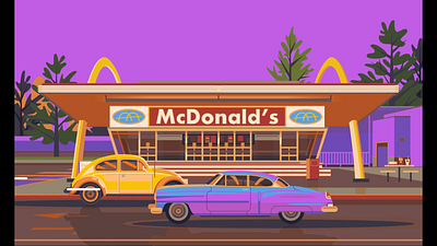 McDonald's Scene Animation 2d animation day fast foods mcdonalds motion graphics night scene