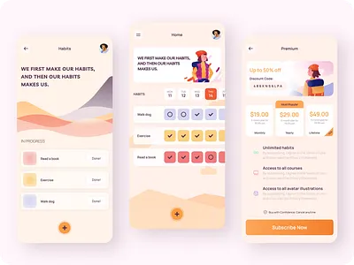 Habit Builder App app application design designer figma freelancer habit mobile app mobile design orange time management to do list ui ui design