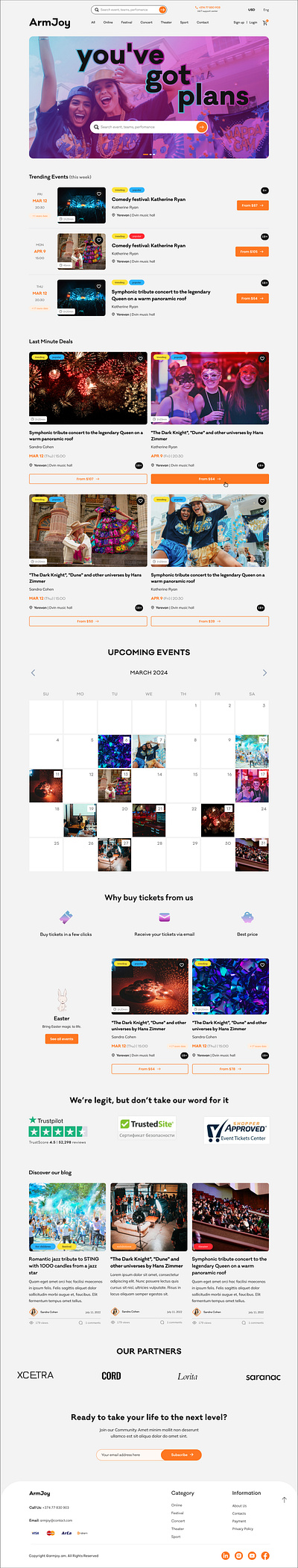 Event website / e-commerce calendar card clear concert design e commerce event festival home page online single page theater ticket trend ui ux website