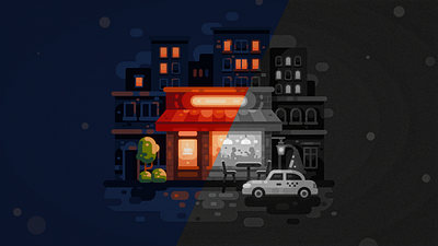 Night Cafe (3D Illustration) 3d buildings cafe car city clouds dark evening exterior late midnight night outside restaurant road scene taxi tree