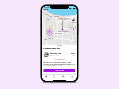 Route Navigation - Connected to Rider. delivery app figma ui