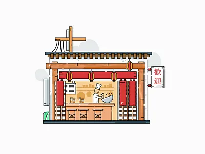 2D Illustration Japanese Store japan japanese japanese restaurant restaurant storefront tokyo