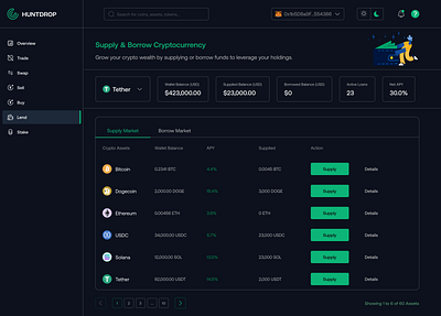 Crypto Lending - User Dashboard. crypto dashboard web3 design