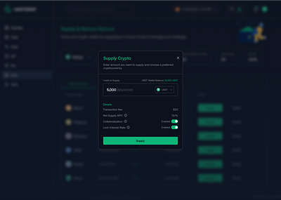 Crypto Lending - Supply Modal. crypto defi web3