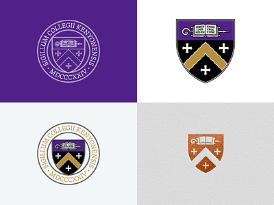 Kenyon College (Shield) badge coat of arms college engraving etching heraldry illustration logo peter voth design seal vector