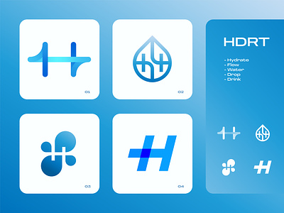 HDRT - Logo Design Concepts 💧 aqua blue branding drop drops drup flow gradient logo h hydrate lettermark logo logo identity design modern logo monogram negative space logo water