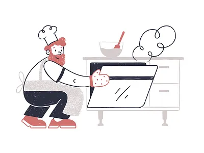 Man cooking cartoon character cooking cute flat food friendly fun hand hand drawn illustration lineart man minimal redhair simple ui vector vintage