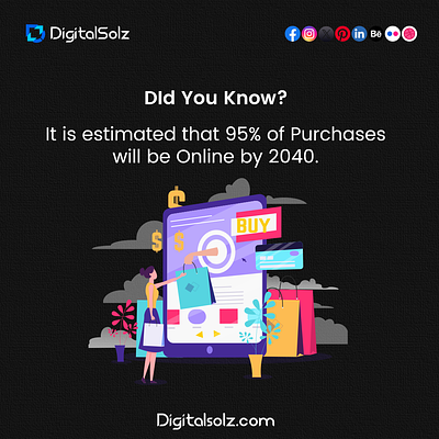 It is estimated that 95% of purchases will be online by 2040 3d animation branding business business growth design digital marketing digital solz graphic design illustration logo marketing social media marketing ui