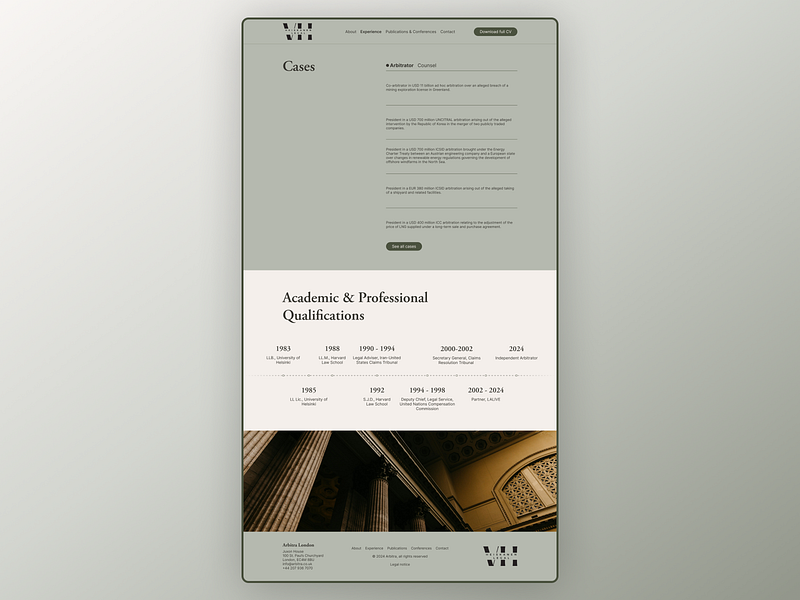 Experience - Arbitrator Portfolio branding design experience lawyer portfolio timeline ui ux