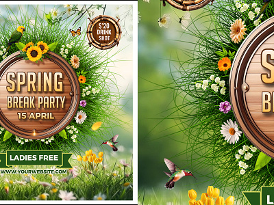 Spring Break Flyer bash birds break flowers green holiday print ready psd season spring break spring festival spring flyer spring vacation